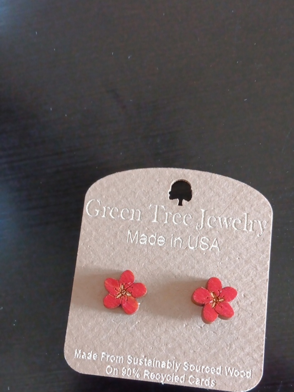 Red Floral Wood Stud Earrings